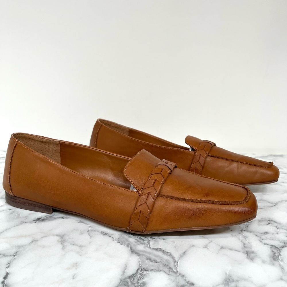 Vince Camuto Camel Brown "Pendeny" Slip On Loafer Square Toe Flats Leather 12